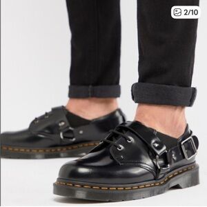 Dr Doc Martens Fulmar Black Leather Harness Buckle Shoes Mens 8 Air Wair